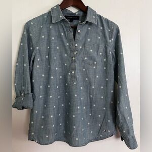 Tommy Hilfiger Pull On 100% Cotton Denim Adjustable Sleeve Top, Size S